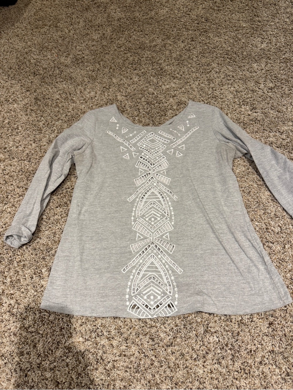 Gray 3/4-Sleeve Embellished Top